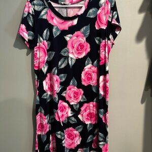Floral Pink and Black Dress